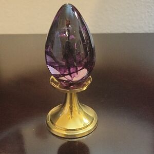 Purple Glass Egg on Gold Stand